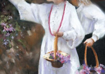 Picking Sweet Peas by Jan Horn, pastel accepted into the Spirit of Pastel 2022 show