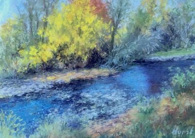 Autumn by the Creek by Marilyn Hurst, pastel accepted into the Spirit of Pastel 2022 show