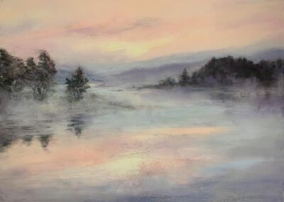 Morning Mist Yellowstone by Kae Kinley, pastel accepted into the Spirit of Pastel 2022 show