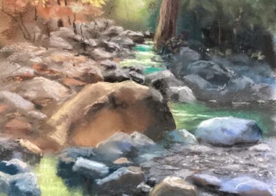 Sunlight On Quines Creek by Betty Stanfill, pastel accepted into the Spirit of Pastel 2022 show