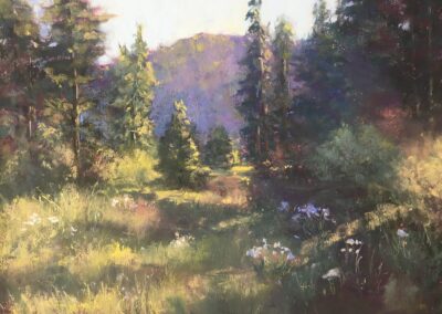 pastel painting of a forest scene by Genie Aylor