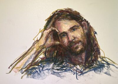 Self Portrait, 12 x 16 soft pastel painting by Chris Atkinson