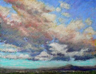 Clouds Over Roxy Ann, 11 x 13 soft pastel painting by Peter Coons