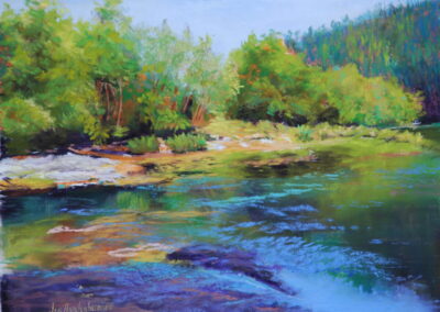 Alsea River, 9 x 11 soft pastel painting by Jan K Hardenburger