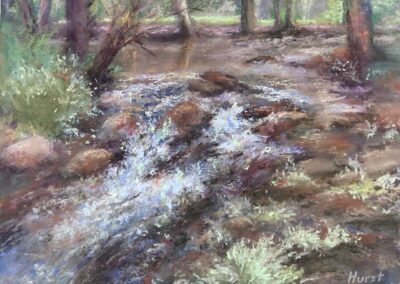 Meandering Stream, 11 x 14 soft pastel painting by Marilyn Hurst