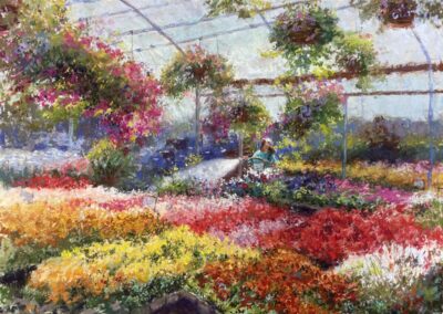 Greenhouse Glory, 14 x 8 soft pastel painting by Susan Kuznitsky