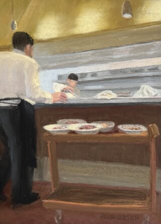 Waiter, 11 x 8 soft pastel painting by Judy Richardson