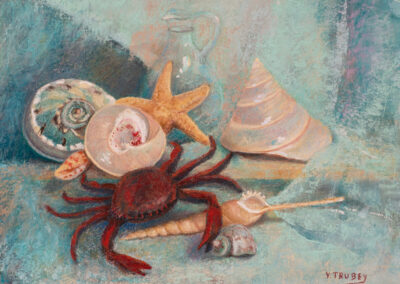 Crab And Seashells, 12 x 16 soft pastel painting by Viviane A Trubey