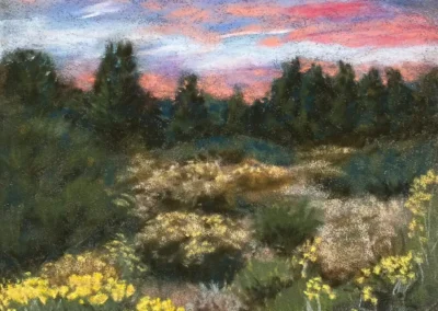 2026 Spirit of Pastel (SOP) Fourth Biennial Open Juried Exhibition Accepted Artist - Emerging: Rabbitbrush Sunset, by Jill Mahler